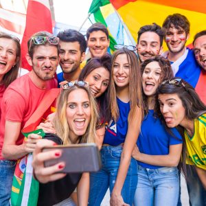 Happy Fans Taking Group Selfie